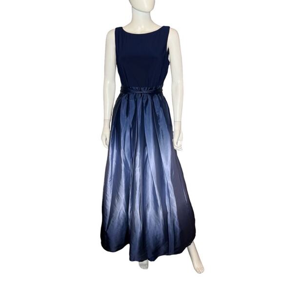 SL Fashions Ombré Satin Bow Sash Gown Navy/Wedgewood Women’s Sz 16 NWT - Picture 2 of 10